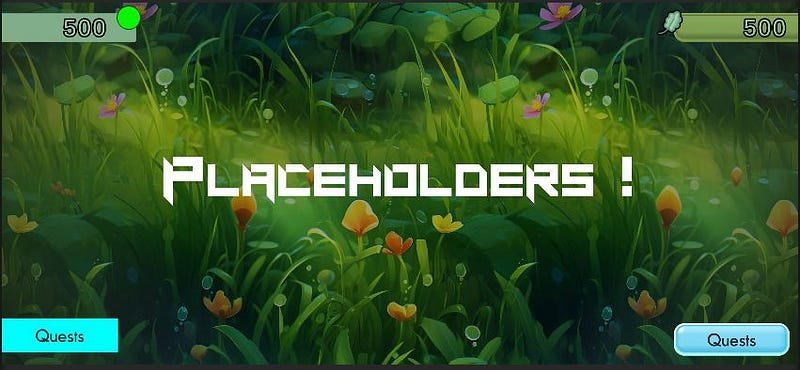UI Placeholders on the left, generated sprites on the right, and the background obviously